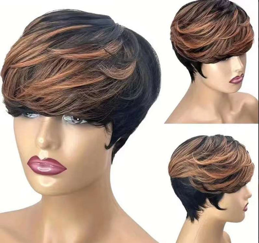 Natural Short Bob Pixie Cut Wigs For Black Women Straight Colored Human Hair With Bangs Glueless Natural Brazilian Hair Allure