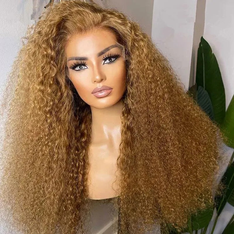 Middel Part Soft Preplucked Honey Blonde Color 180Density Kinky Curly Lace Front Glueless