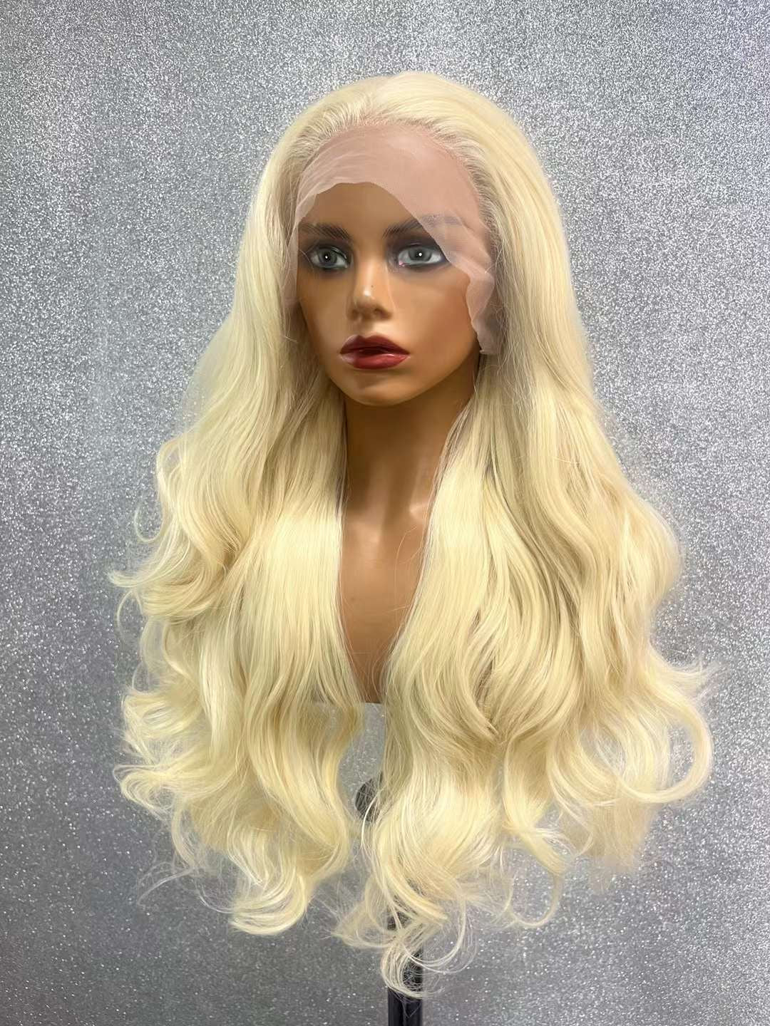 Long wavy blonde hair,28 inch synthetic hair 13x4 lace front,no tangles