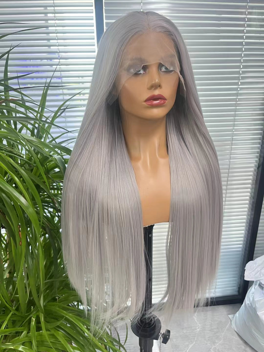 Synthetic grey wig 13x4 lace frontal 24 inch