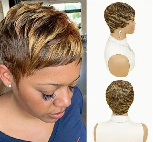 Nicelatus Short Human hair Wigs for Black Women Short Pixie Cut Hair Wigs Short Mixed Brown Wigs