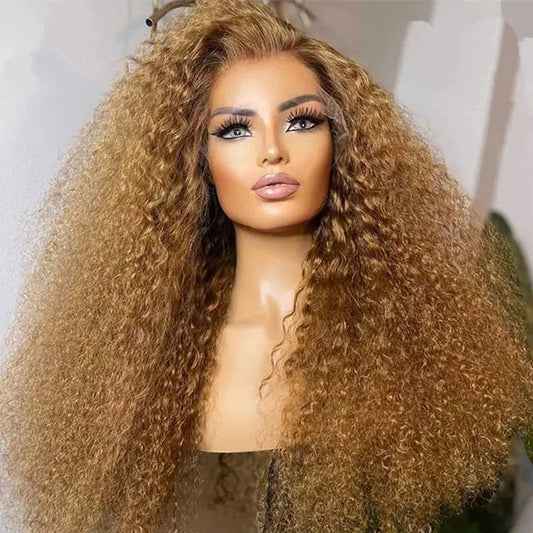 Middel Part Soft Preplucked Honey Blonde Color 180Density Kinky Curly Lace Front Glueless