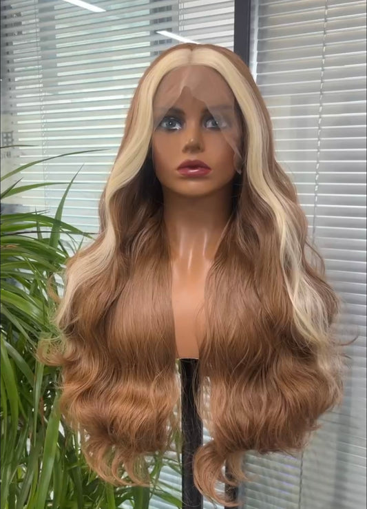 High quality synthetic wig light brown blonde,13x4 lace frontal