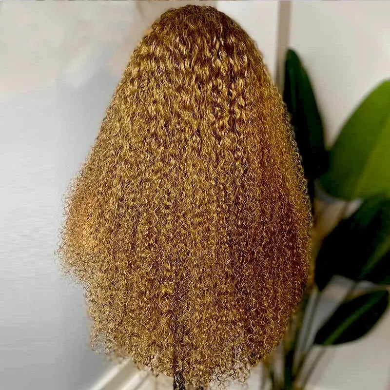 Middel Part Soft Preplucked Honey Blonde Color 180Density Kinky Curly Lace Front Glueless