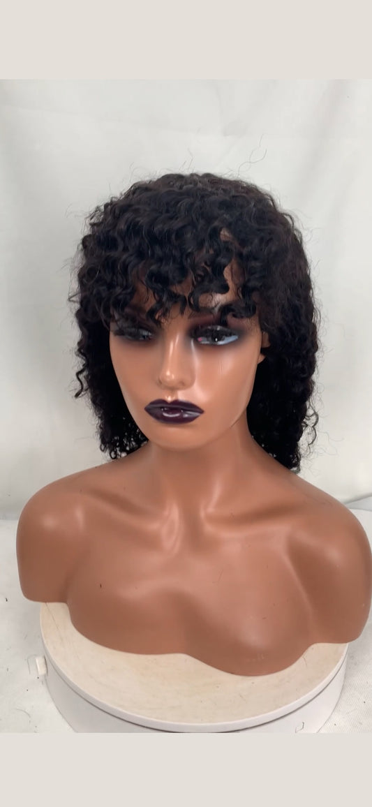 Curly Wig Wear to go Glueless Curly Bob Wig with Bangs Brazilian Remy Human Hair Wigs