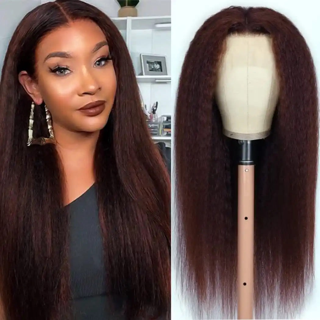 Brown kinky straight human hair wig ,100% human hair high quality