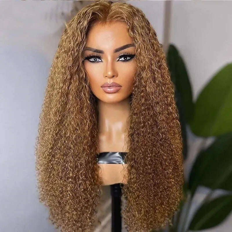 Middel Part Soft Preplucked Honey Blonde Color 180Density Kinky Curly Lace Front Glueless