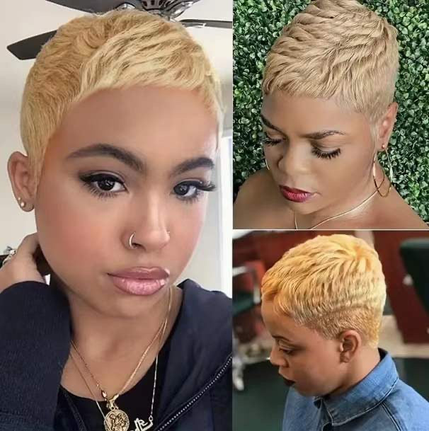 Nicelatus Short Human hair Wigs for Black Women Short Pixie Cut Hair Wigs Short Mixed Brown Wigs