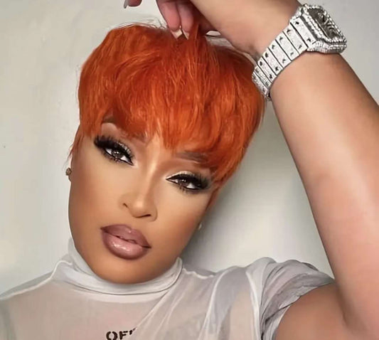 Ginger Color Short Peruvian Hair Wig with Bangs Orange Color