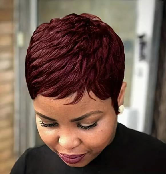 Nicelatus Short Human hair Wigs for Black Women Short Pixie Cut Hair Wigs Short Mixed Brown Wigs