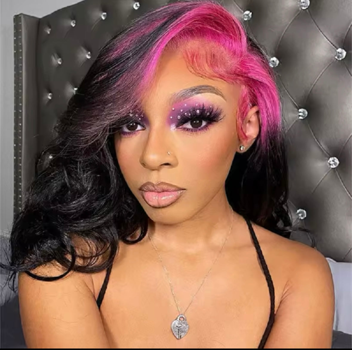 13X4 lace frontale Pink/black body wave wig ,100% human hairs