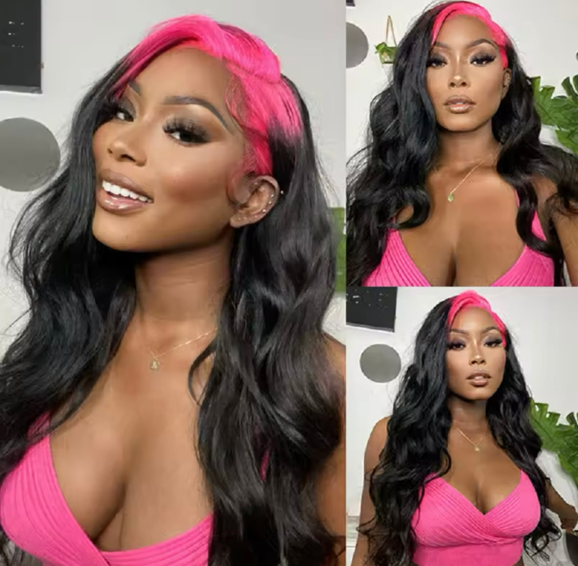 13X4 lace frontale Pink/black body wave wig ,100% human hairs