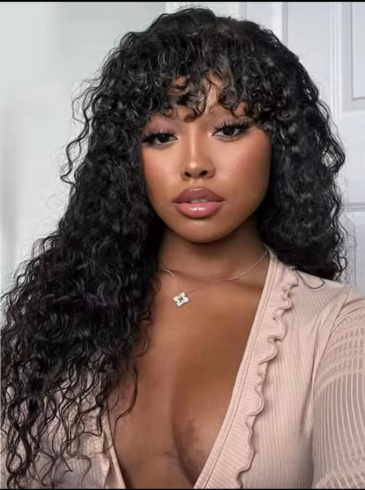 Jerry curl wig with fringe curl 100% human hair