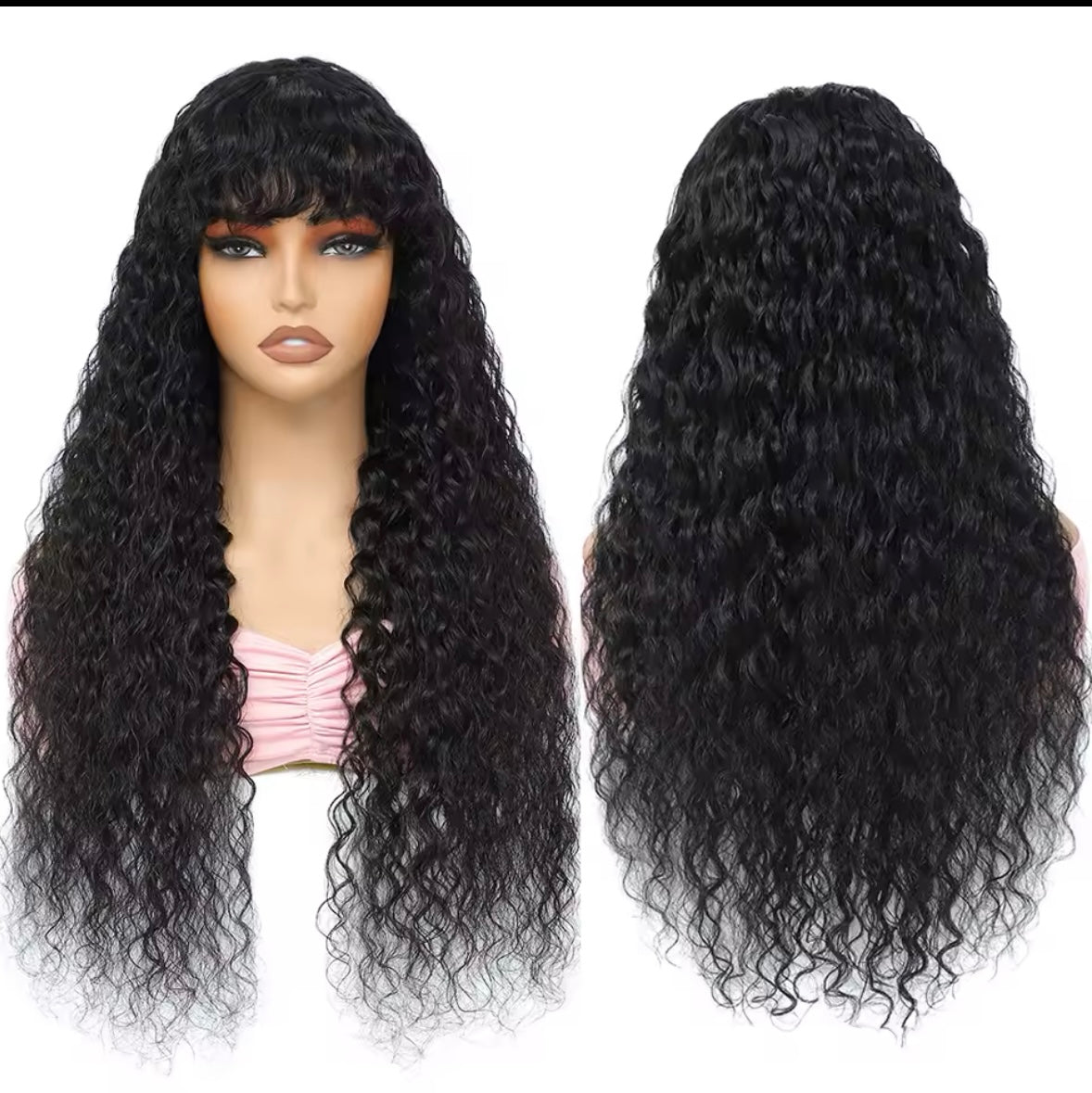 Jerry curl wig with fringe curl 100% human hair