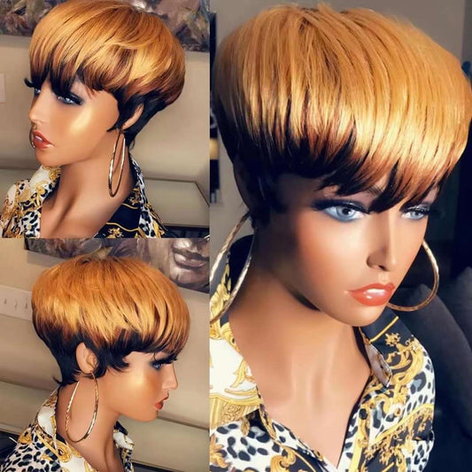 Short Pixie Cut Straight Hair Wig Brazilian Virgin Human Hair Wigs With Bangs Pixie Cut wig