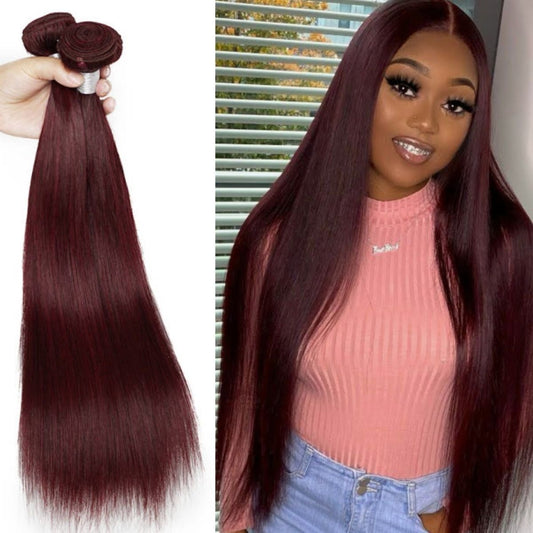 Bone Straight #99J Color Brazilian Virgin Human Hair Bundles