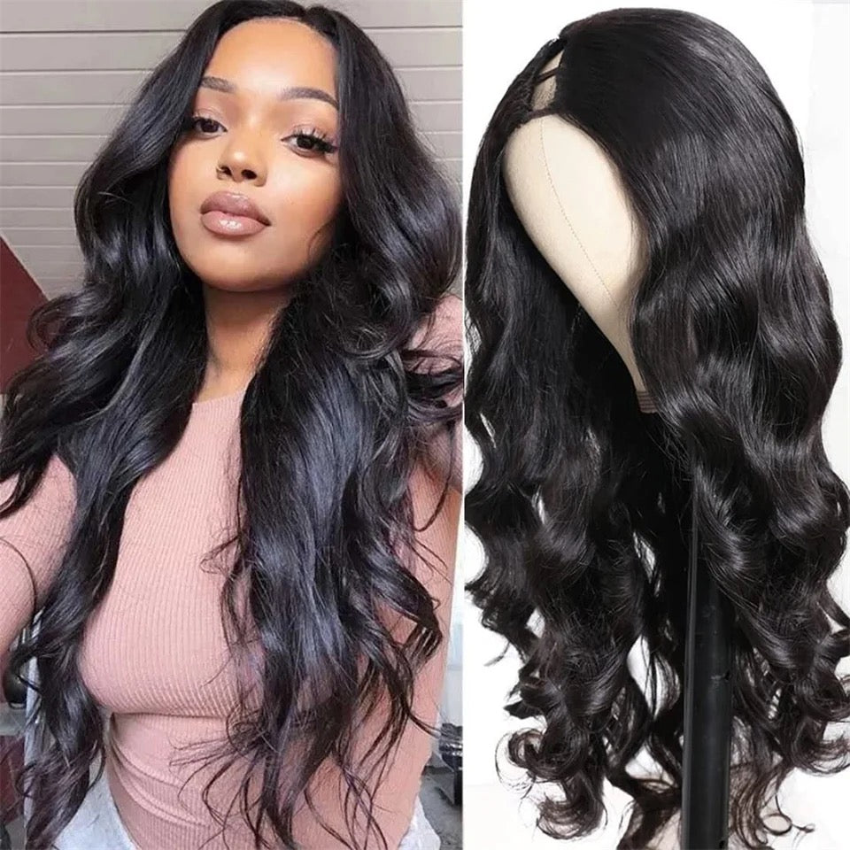 U and V Part Wig Human Hair Body Wave Human Hair Wigs No Leave Out Glueless Brazilian