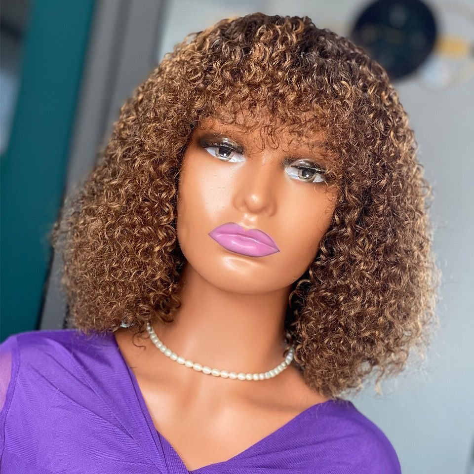 200 Density curly fringe human hair wigs