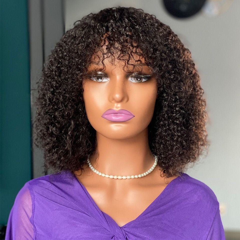 200 Density curly fringe human hair wigs