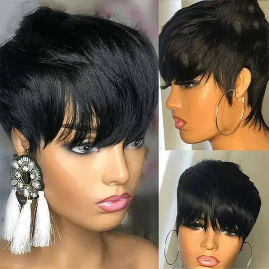 Short Human Hair Wigs Pixie Cut Straight