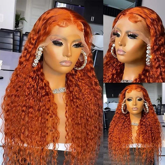 12A Orange 350# Deep Wave Wig 200%density 13*4 Human Hair