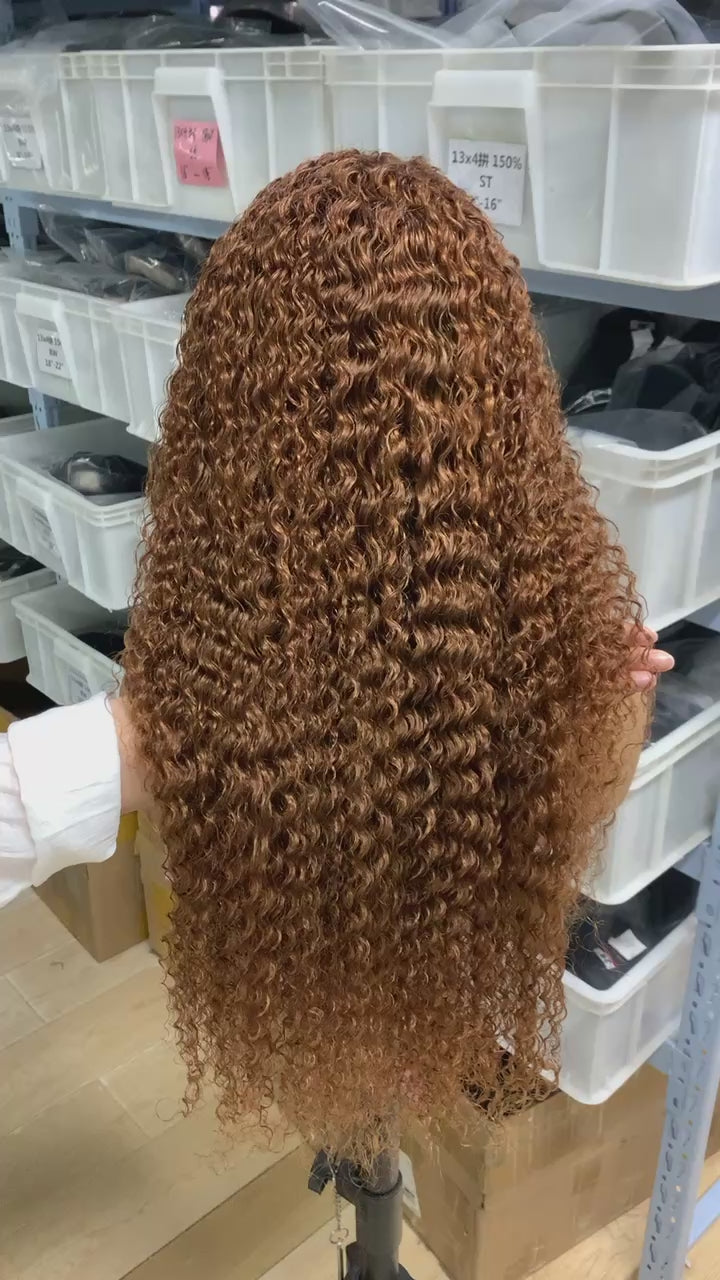 13x4 kinky curl wig color 6 human hair