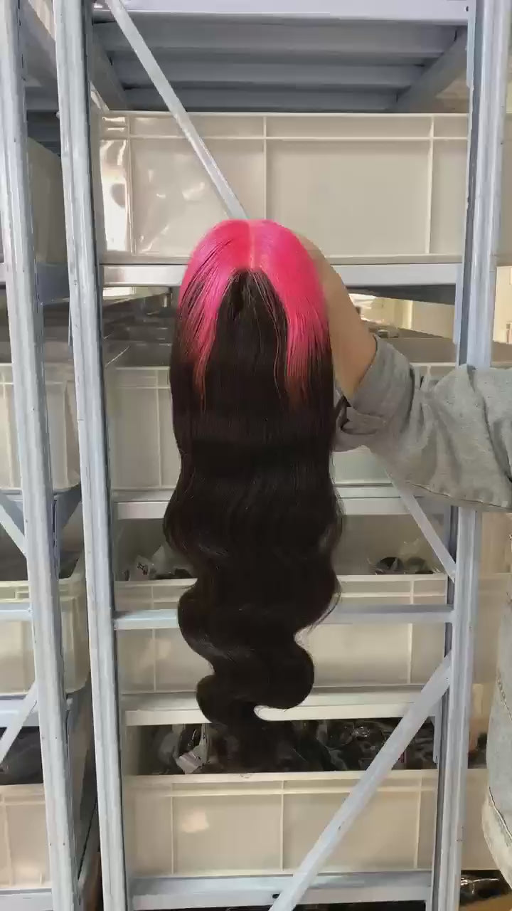 13X4 lace frontale Pink/black body wave wig ,100% human hairs